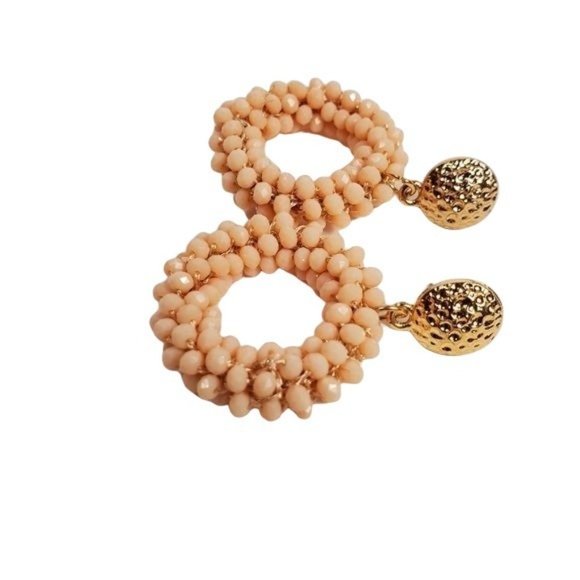 no brand hoop loop earrings OS Cream beige Gold beaded earrings - Picture 3 of 3